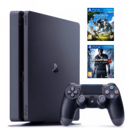 Pack: PS4 Slim Negra 500GB + Dual Shock 4 + Horizon Zero Dawn + Uncharted 4 B